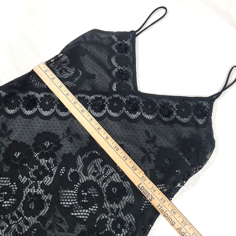 Y2K Whimsigoth Maxi Slip Dress Laundry Black Lace over gray satin 3D Ribbon rose - Picture 11 of 16